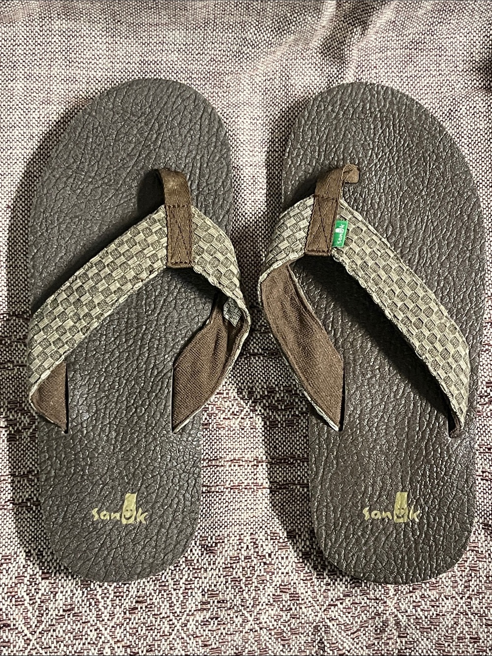 Sanuk Men’s Olive Woven Yoga Mat Flip Flops